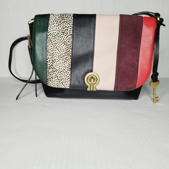 Fossil Handbags - Fossil Maya Flap Crossbody Bag Leather Exterior Brass Tone Hardware Style
